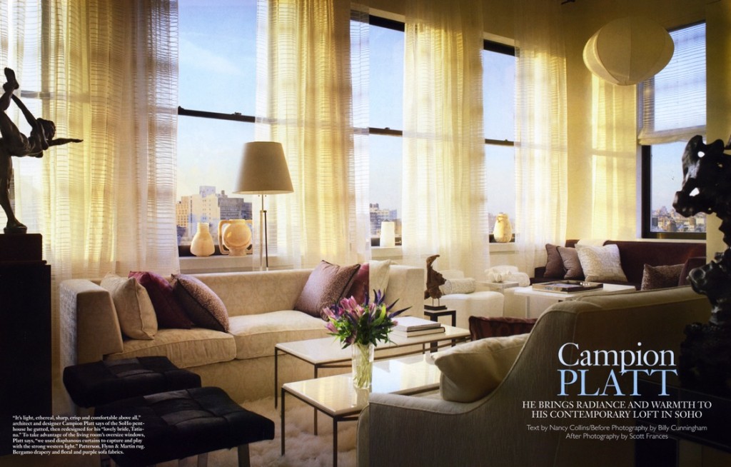 "The Visionary" - by Paige Bradley in Campion Platt's loft, NYC. Architectural Digest.