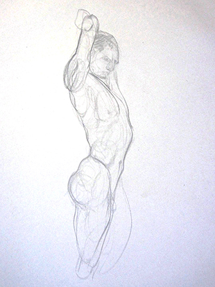 Stretching Man , Graphite on Paper